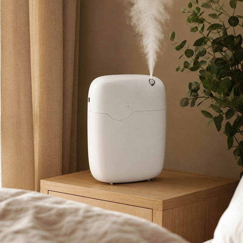 White G'Five smart scent diffuser in a calm home setting