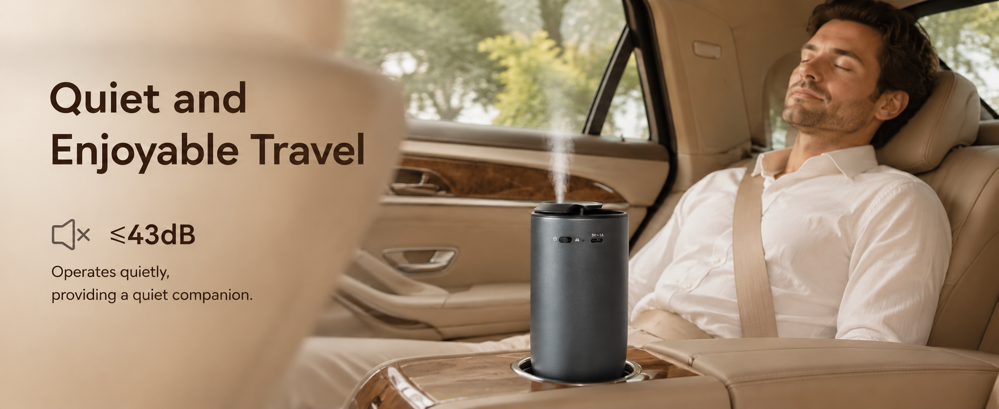 Quiet waterless aroma diffuser in a car cup holder