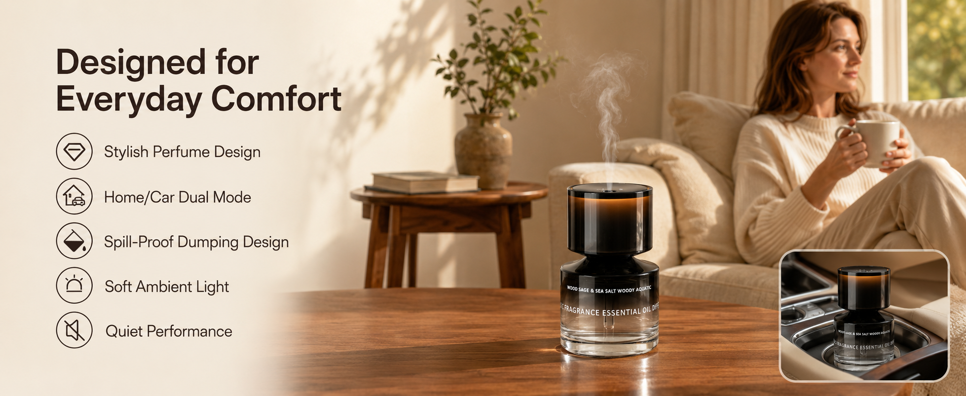 Perfume bottle aroma diffuser designed for home and car comfort