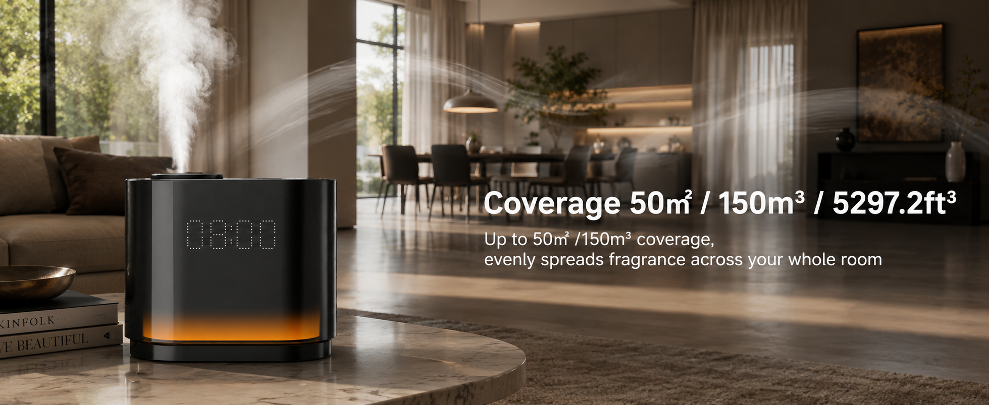 Smart waterless aroma diffuser with coverage up to 50 square meters