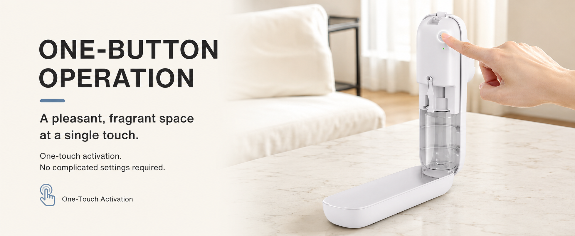 One-button manual operation on a wall-mounted aroma diffuser
